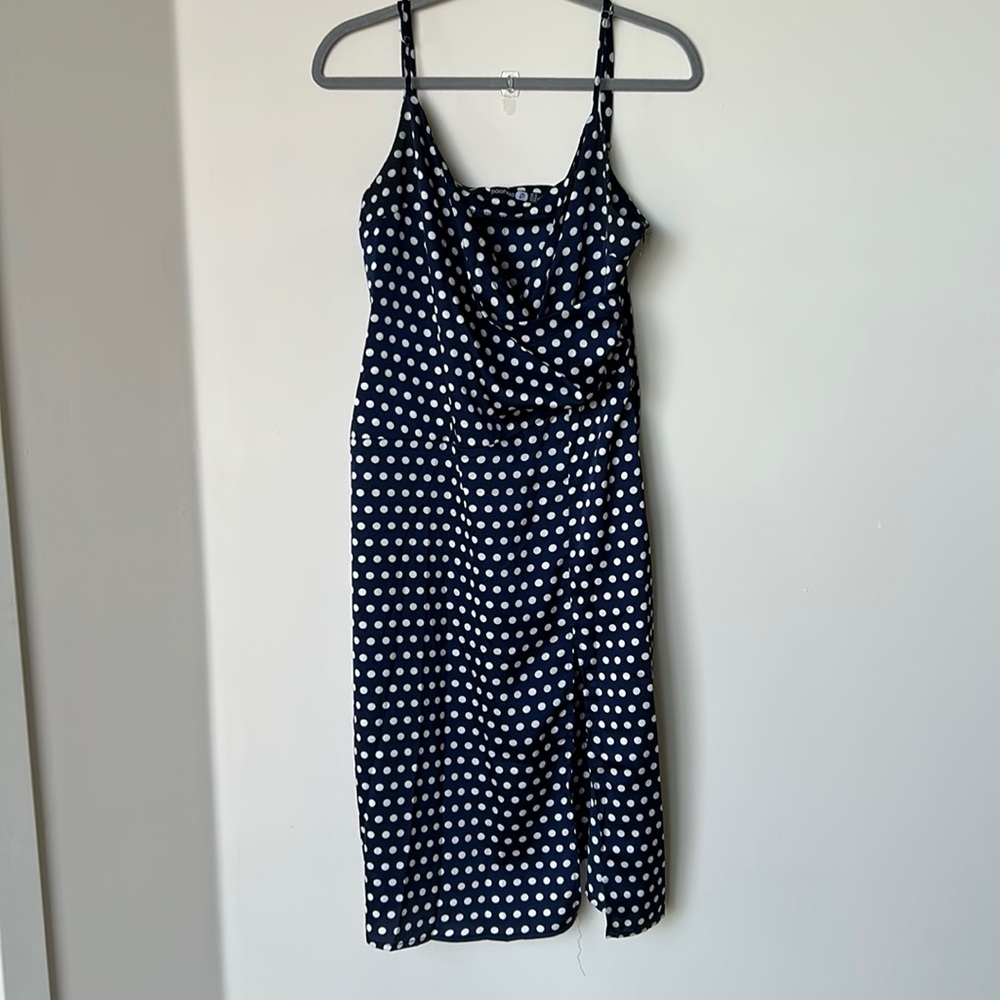 Women’s v-neck, layered polka dot dress